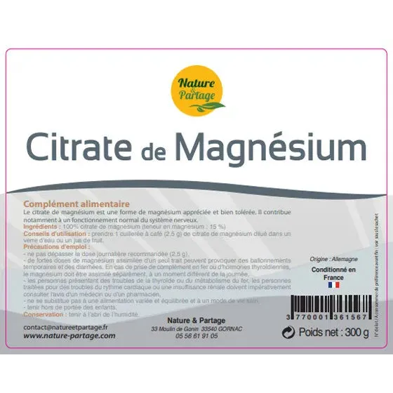 Citrate de Magnésium 300g - Nature & Partage