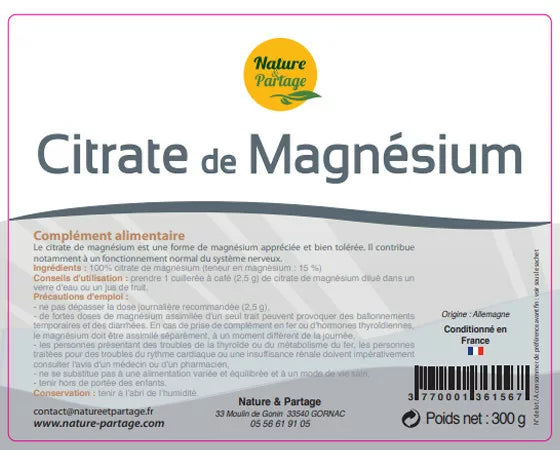 Citrate de Magnésium 300g - Nature & Partage