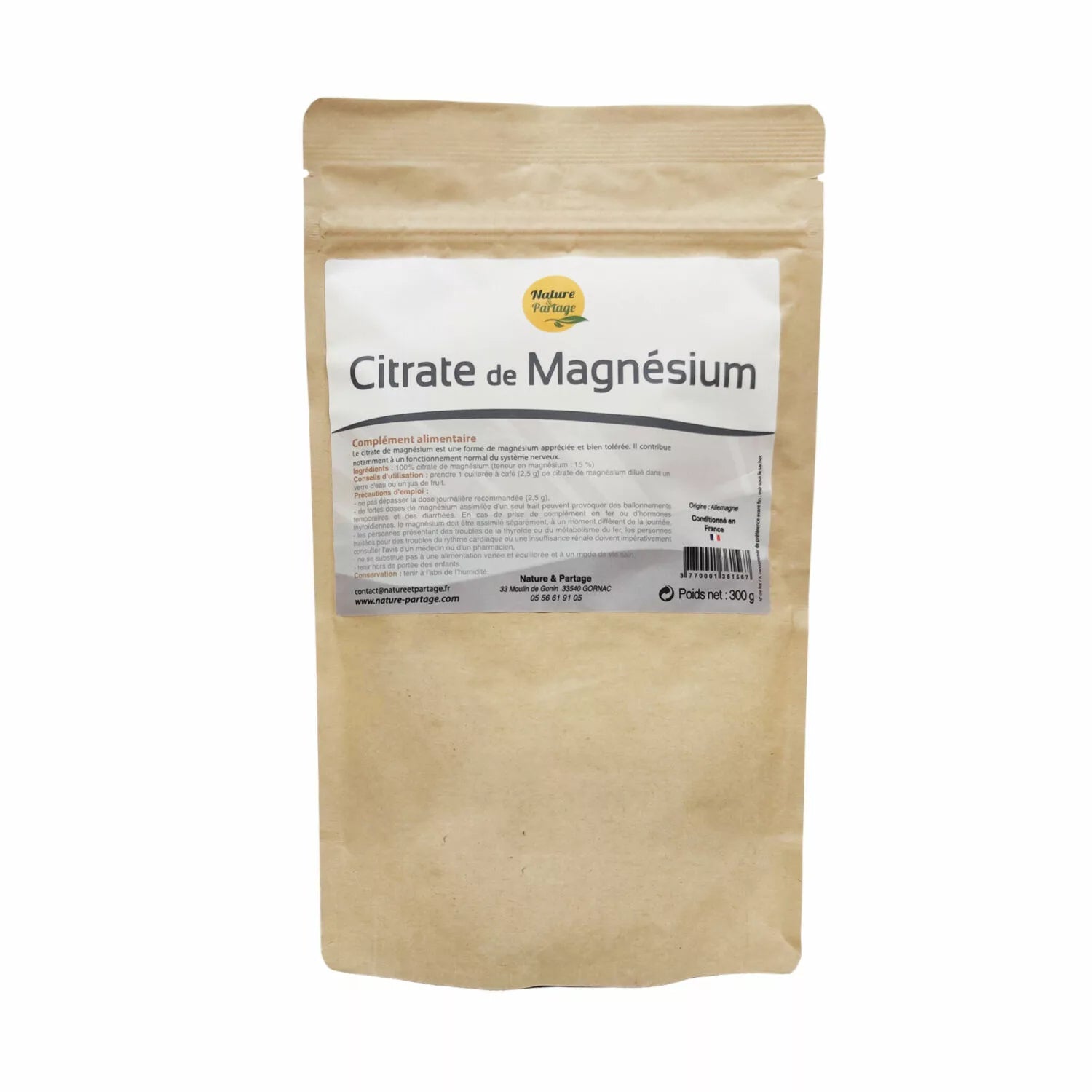 Citrate de Magnésium 300g - Nature & Partage