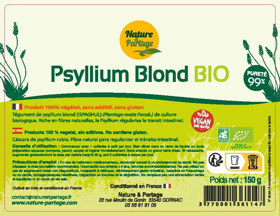 Psyllium Blond Bio 150g - Nature & Partage